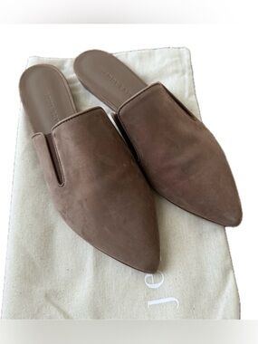 Jenni Kayne Taupe Pointed-Toe Suede Mules